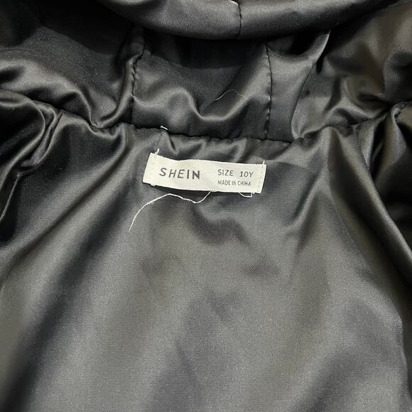 SHEIN Girls Black Quilted Hooded Long Puffer Jacket – Full Zip Size 10Y - Picture 7 of 10